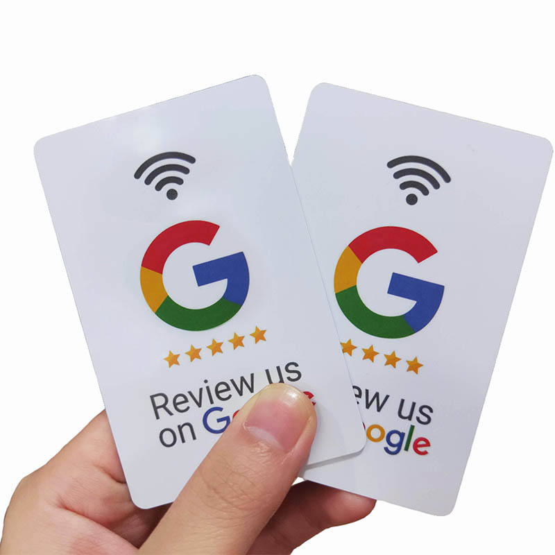 Two white NFC review cards